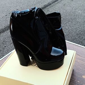 Black Patent Leather Platform Ankle Boots